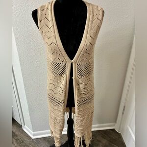 Beige Knit Fringe Vest